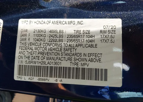 2020 Honda Cr-V Lx из США, поврежденный, VIN 5J6RW1H29LA013601